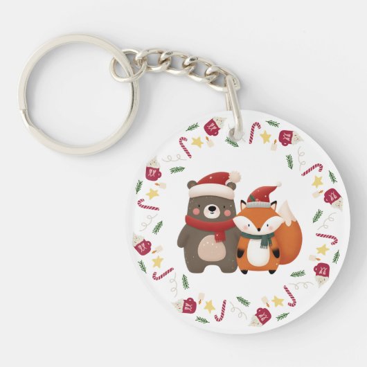 Kerst/Winter Schattige Beer & Fox Sleutelhanger (Voorkant)