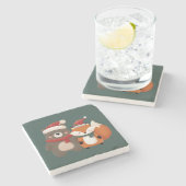 Kerst/Winter Schattige Beer & Fox Stenen Onderzetter (Zijkant)