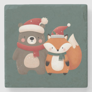 Kerst/Winter Schattige Beer & Fox Stenen Onderzetter