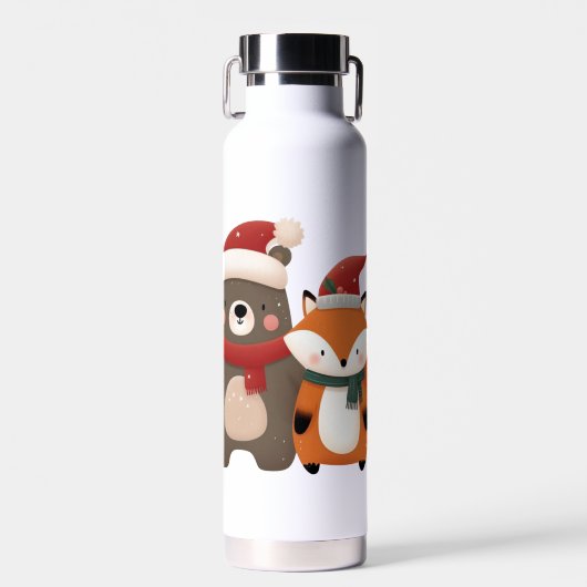 Kerst/Winter Schattige Beer & Fox Waterfles (Voorkant)