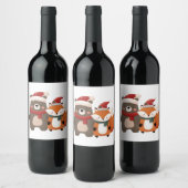 Kerst/Winter Schattige Beer & Fox Wijn Etiket (Flessen)