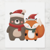 Kerst/Winter Schattige Beer & Fox Wijn Etiket (Enkel label)