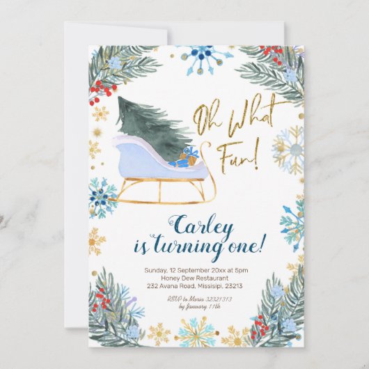 Kerst Winter Sleigh Oh Wat Leuk Jongen Kaart (Voorkant)