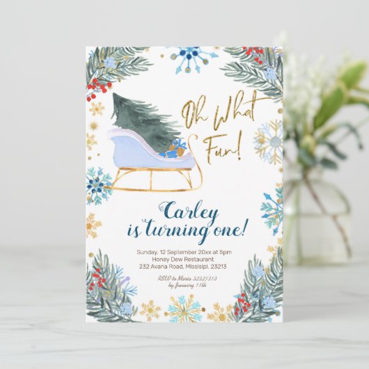 Kerst Winter Sleigh Oh Wat Leuk Jongen Kaart (Staand voorkant)