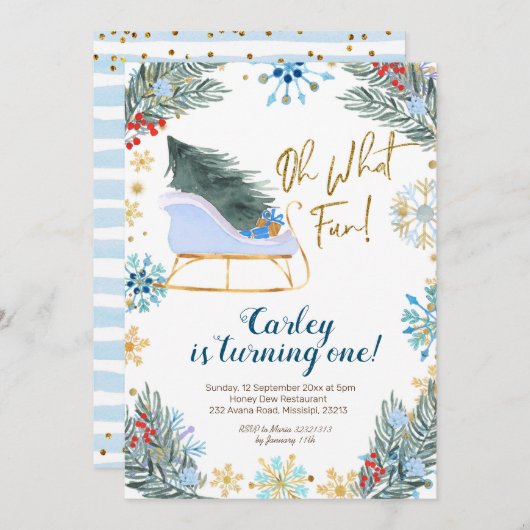 Kerst Winter Sleigh Oh Wat Leuk Jongen Kaart (Voorkant / Achterkant)