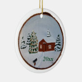 Kerst Winter Sneeuw Scène Cabine Bomen Ornamenten (Rechts)