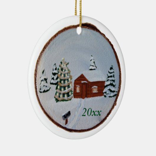 Kerst Winter Sneeuw Scène Cabine Bomen Ornamenten (Rechts)