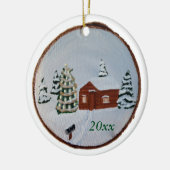 Kerst Winter Sneeuw Scène Cabine Bomen Ornamenten (Links)