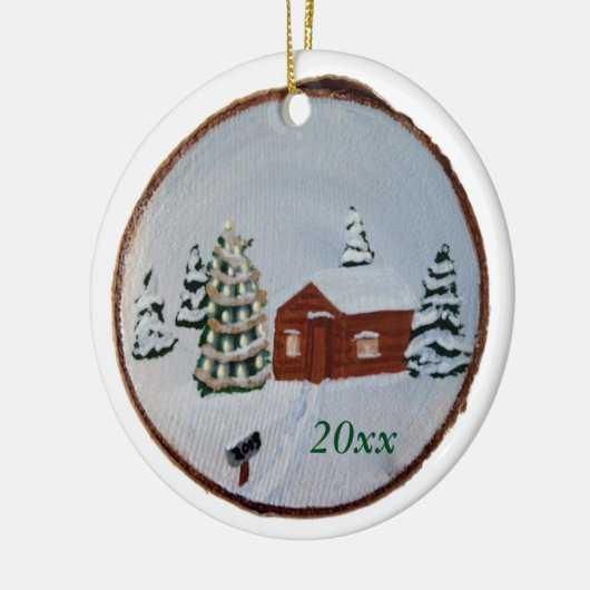 Kerst Winter Sneeuw Scène Cabine Bomen Ornamenten (Links)