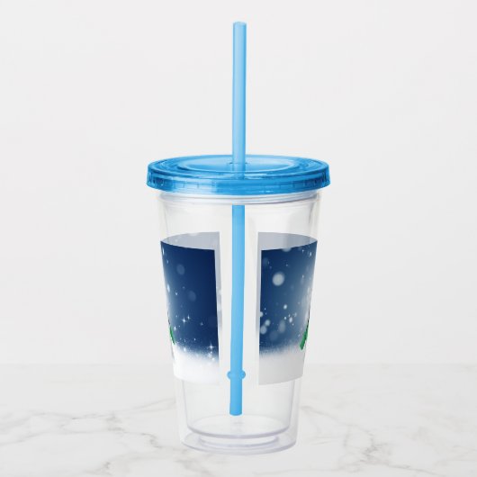 Kerst winter sneeuwpop SlipperyJoe groene sjaal Acryl Drinkbeker (Rechts)