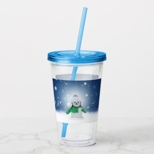 Kerst winter sneeuwpop SlipperyJoe groene sjaal Acryl Drinkbeker (Achterkant)