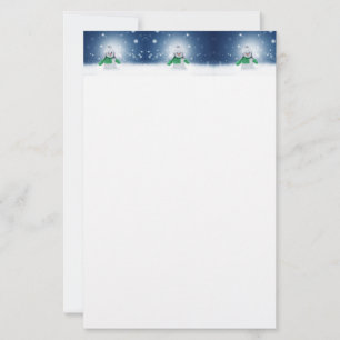 Kerst winter sneeuwpop SlipperyJoe groene sjaal Briefpapier