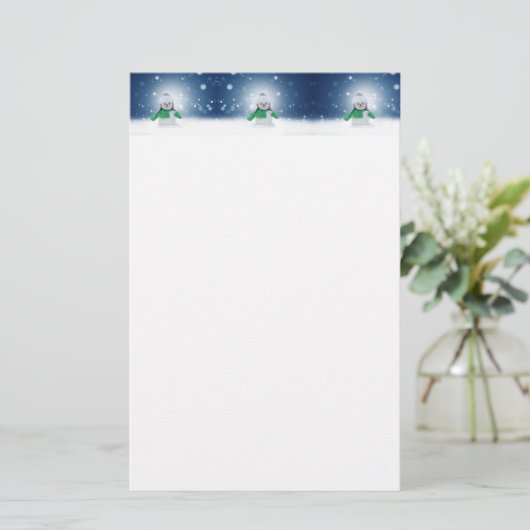 Kerst winter sneeuwpop SlipperyJoe groene sjaal Briefpapier (Staand voorkant)