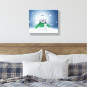 Kerst winter sneeuwpop SlipperyJoe groene sjaal Canvas Afdruk (Insitu (Slaapkamer))