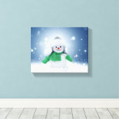 Kerst winter sneeuwpop SlipperyJoe groene sjaal Canvas Afdruk (Insitu (Houten vloer))