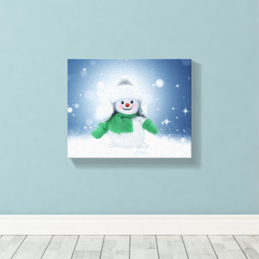 Kerst winter sneeuwpop SlipperyJoe groene sjaal Canvas Afdruk (Insitu (Houten vloer))
