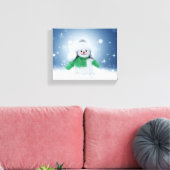 Kerst winter sneeuwpop SlipperyJoe groene sjaal Canvas Afdruk (Insitu (Woonkamer))