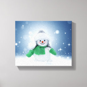 Kerst winter sneeuwpop SlipperyJoe groene sjaal Canvas Afdruk