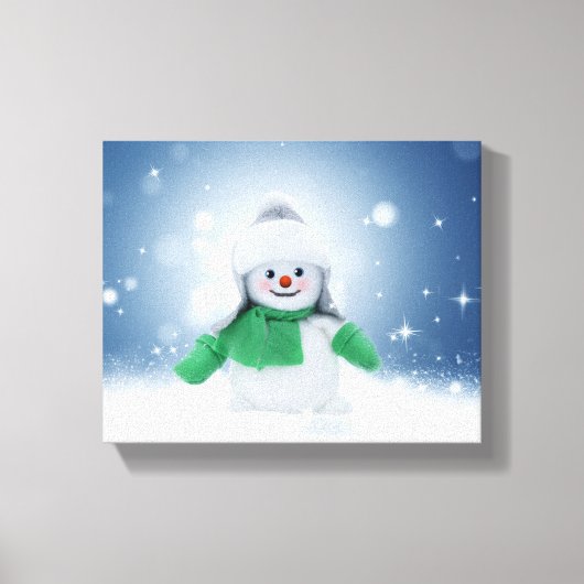 Kerst winter sneeuwpop SlipperyJoe groene sjaal Canvas Afdruk (Voorkant)