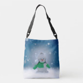 Kerst winter sneeuwpop SlipperyJoe groene sjaal Crossbody Tas (Achterkant)