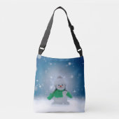 Kerst winter sneeuwpop SlipperyJoe groene sjaal Crossbody Tas (Voorkant)