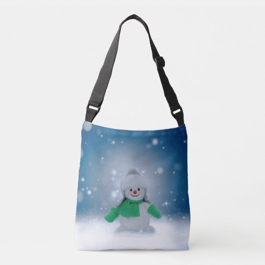 Kerst winter sneeuwpop SlipperyJoe groene sjaal Crossbody Tas (Voorkant)