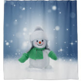 Kerst winter sneeuwpop SlipperyJoe groene sjaal Douchegordijn (Voorkant)