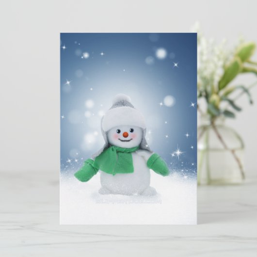 Kerst winter sneeuwpop SlipperyJoe groene sjaal Feestdagenkaart (Staand voorkant)