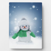 Kerst winter sneeuwpop SlipperyJoe groene sjaal Fotoplaat (voorkant)