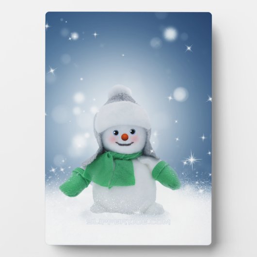 Kerst winter sneeuwpop SlipperyJoe groene sjaal Fotoplaat (voorkant)