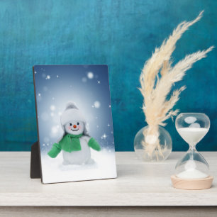 Kerst winter sneeuwpop SlipperyJoe groene sjaal Fotoplaat