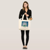 Kerst winter sneeuwpop SlipperyJoe groene sjaal Grote Tote Bag (Voorkant (model))
