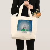 Kerst winter sneeuwpop SlipperyJoe groene sjaal Grote Tote Bag (Voorkant (product))