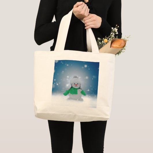 Kerst winter sneeuwpop SlipperyJoe groene sjaal Grote Tote Bag (Voorkant (product))