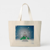 Kerst winter sneeuwpop SlipperyJoe groene sjaal Grote Tote Bag (Achterkant)