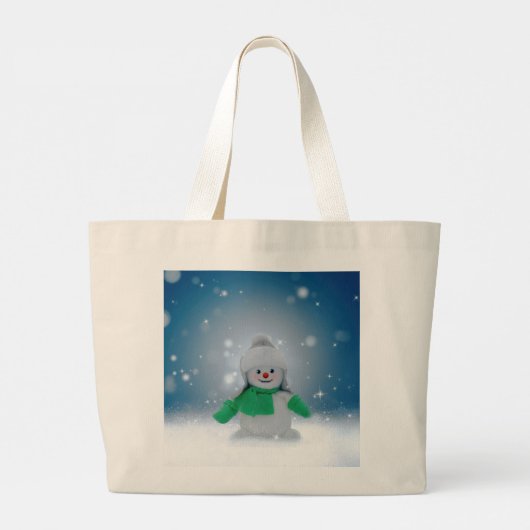 Kerst winter sneeuwpop SlipperyJoe groene sjaal Grote Tote Bag (Achterkant)