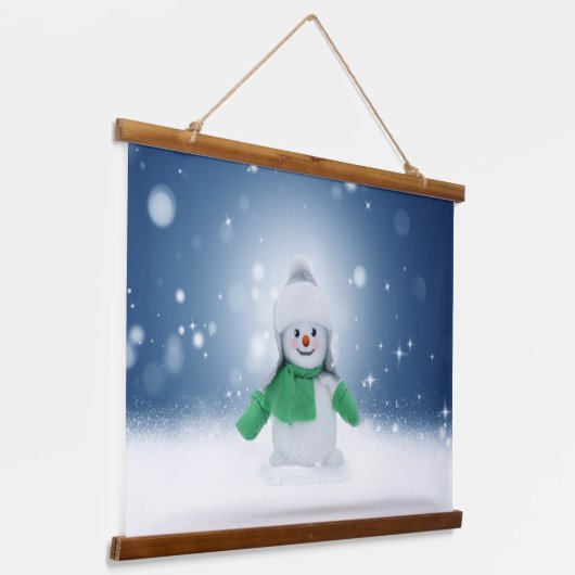 Kerst winter sneeuwpop SlipperyJoe groene sjaal Hangend Wandkleed (Gebogen)