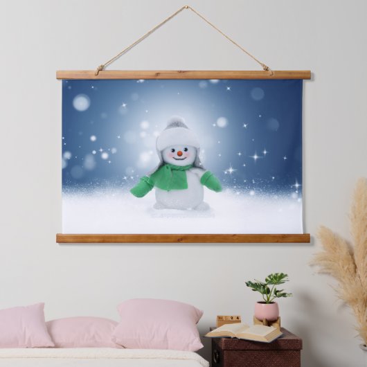 Kerst winter sneeuwpop SlipperyJoe groene sjaal Hangend Wandkleed (Slaapkamer)