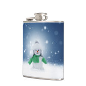 Kerst winter sneeuwpop SlipperyJoe groene sjaal Heupfles (Links)