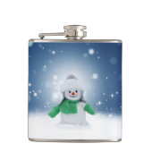 Kerst winter sneeuwpop SlipperyJoe groene sjaal Heupfles (Voorkant)