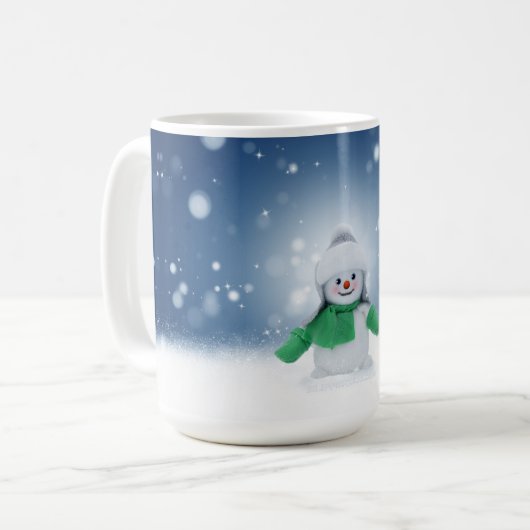Kerst winter sneeuwpop SlipperyJoe groene sjaal Koffiemok (Voorkant links)