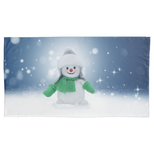 Kerst winter sneeuwpop SlipperyJoe groene sjaal Kussensloop (Voorkant)