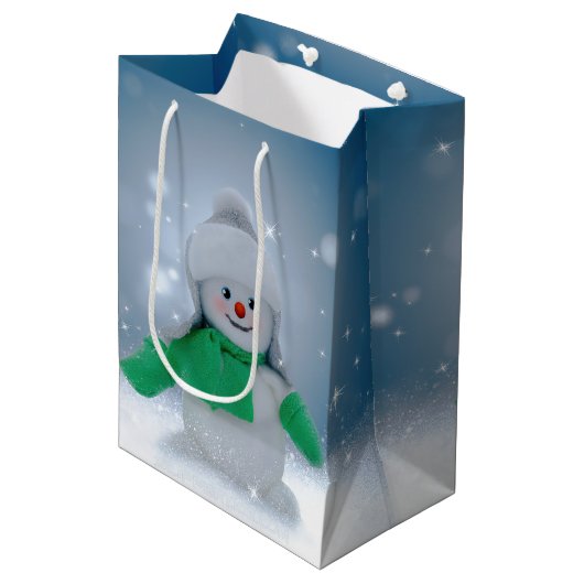 Kerst winter sneeuwpop SlipperyJoe groene sjaal Medium Cadeauzakje (Voorkant Gekanteld)