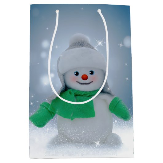 Kerst winter sneeuwpop SlipperyJoe groene sjaal Medium Cadeauzakje (Voorkant)