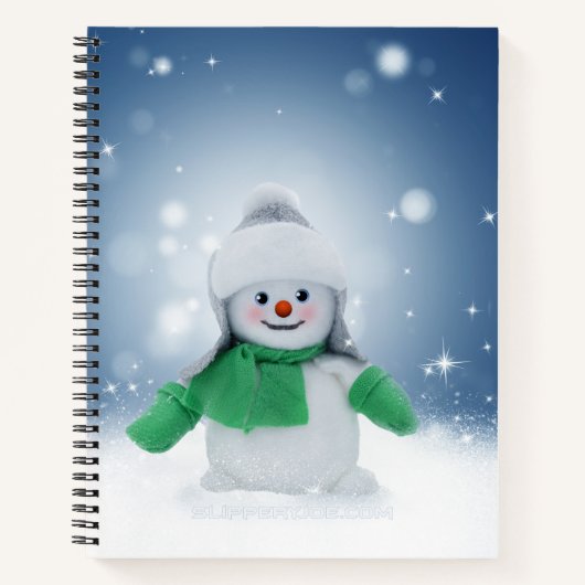 Kerst winter sneeuwpop SlipperyJoe groene sjaal Notitieboek (Voorkant)