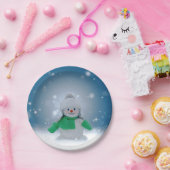 Kerst winter sneeuwpop SlipperyJoe groene sjaal Papieren Bordje (Feest)