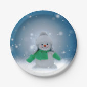 Kerst winter sneeuwpop SlipperyJoe groene sjaal Papieren Bordje (Voorkant)