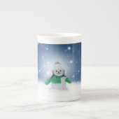 Kerst winter sneeuwpop SlipperyJoe groene sjaal Porselein Kop (Voorkant)