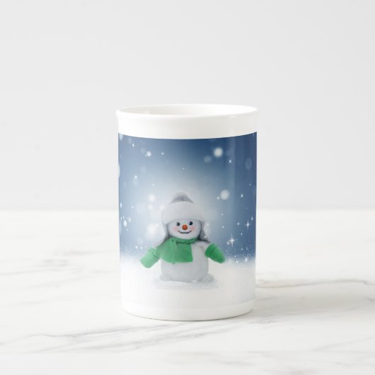 Kerst winter sneeuwpop SlipperyJoe groene sjaal Porselein Kop (Voorkant)