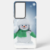 Kerst winter sneeuwpop SlipperyJoe groene sjaal Samsung Galaxy Hoesje (Achterkant)